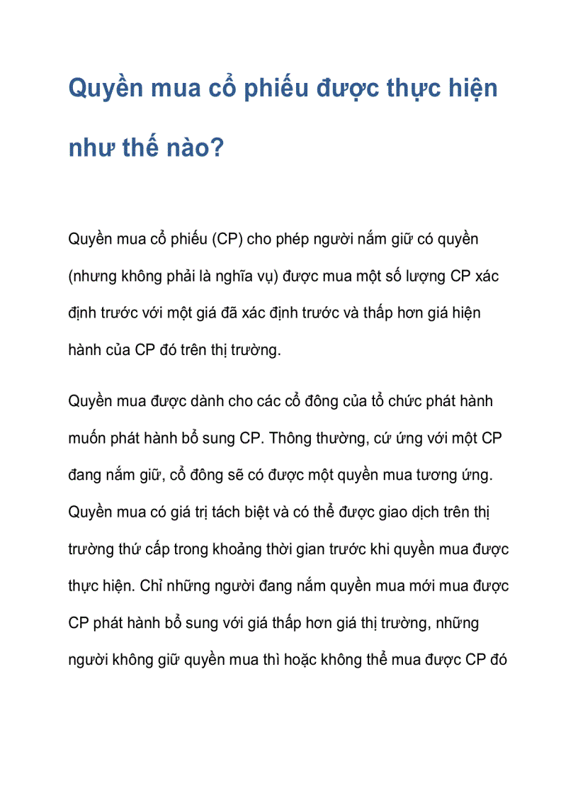 Quyền mua cổ phiếu được thực hiện như thế nào