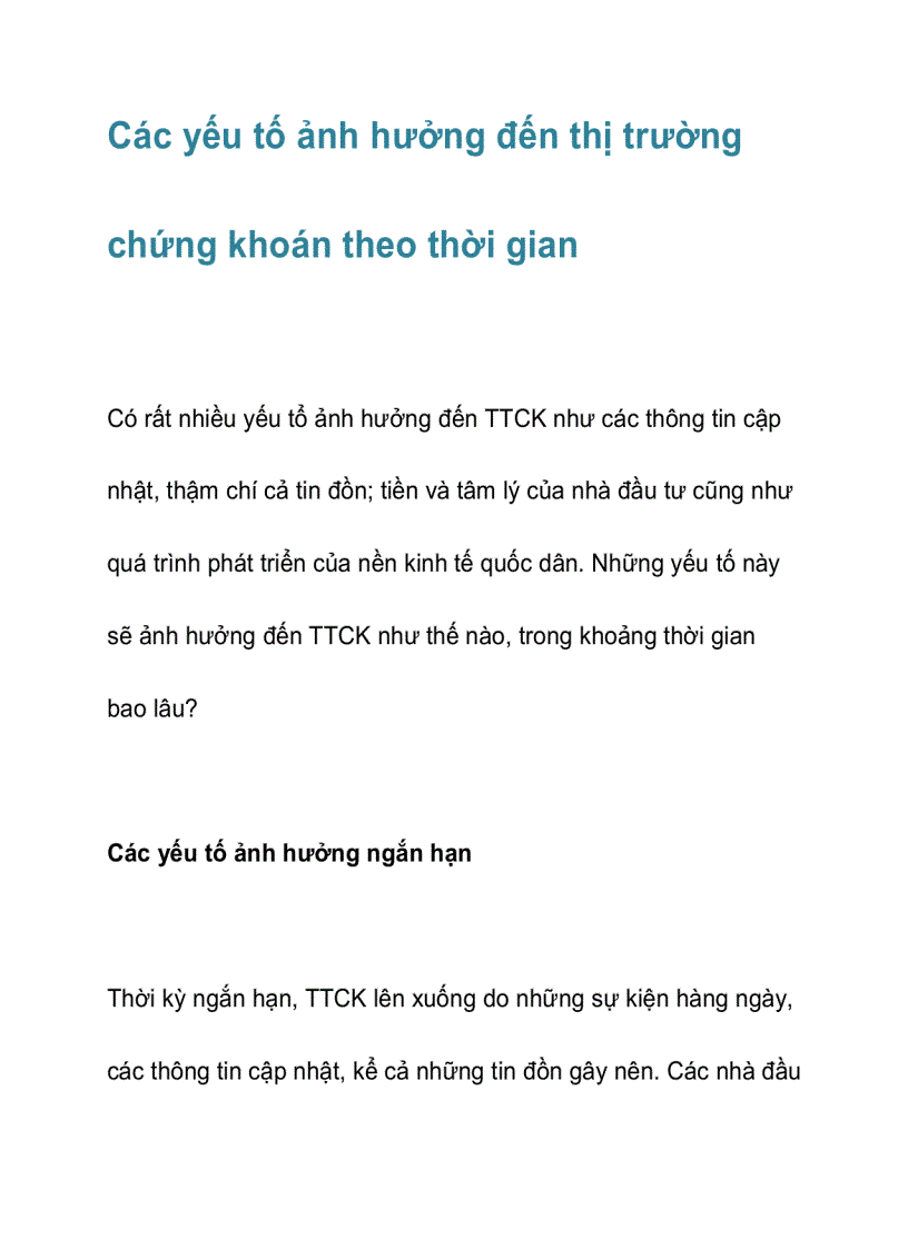 Các yếu tố ảnh hưởng tới thị trường chứng khoán theo thời gian