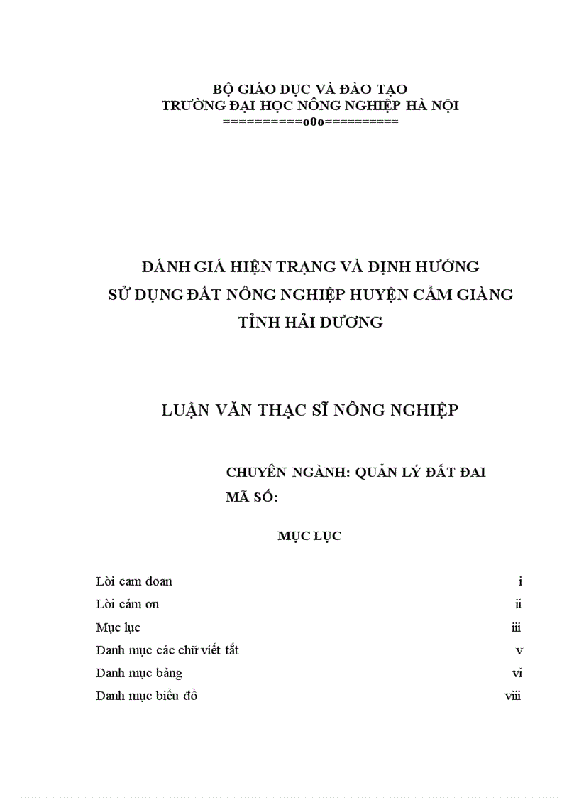 Đánh giá hiện trạng và định hướng sử dụng đất nông nghiệp huyện cẩm giàng tỉnh hải dương