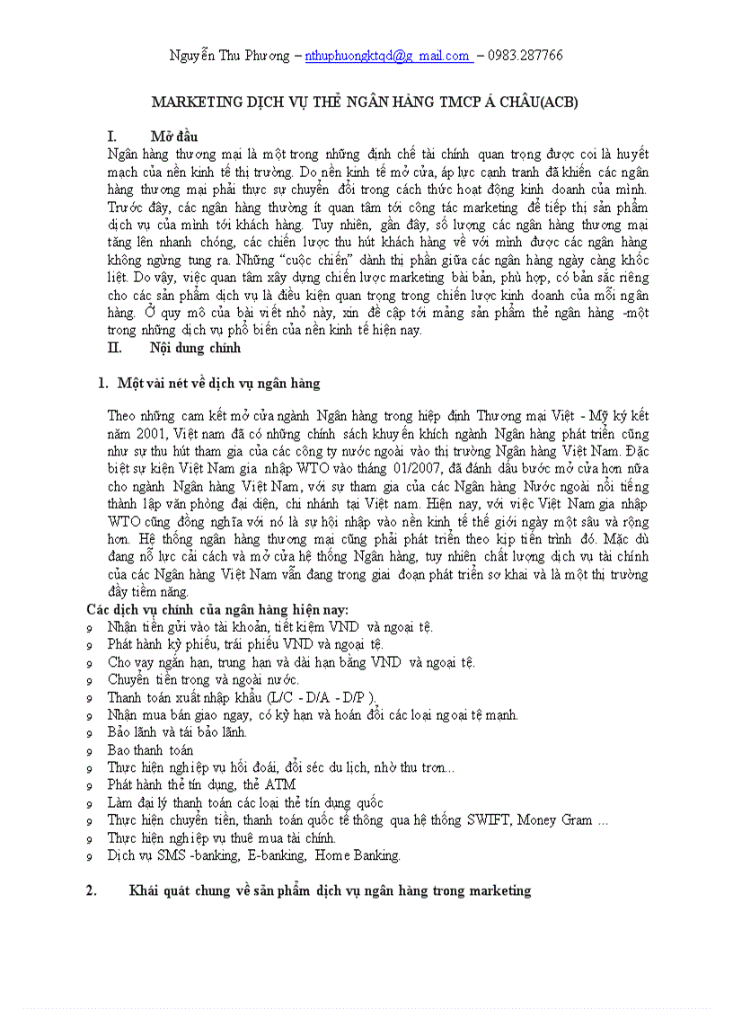 Marketing dịcch vụ thẻ ngân hàng tmcp á châu