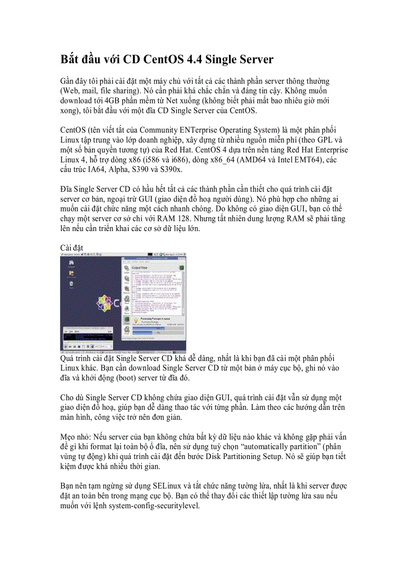 Bắt đầu với CD CentOS 4 4 Single Server