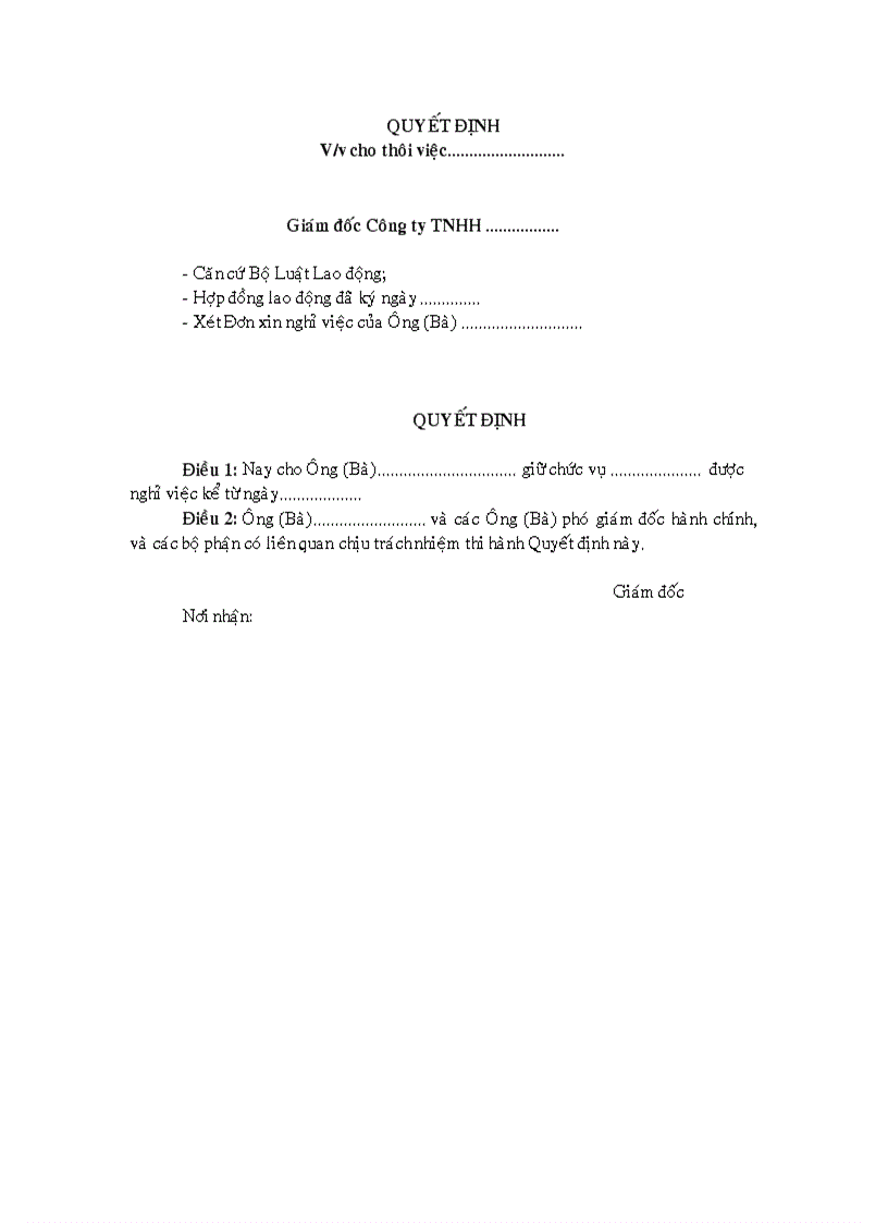 Quyết định cho thôi việc