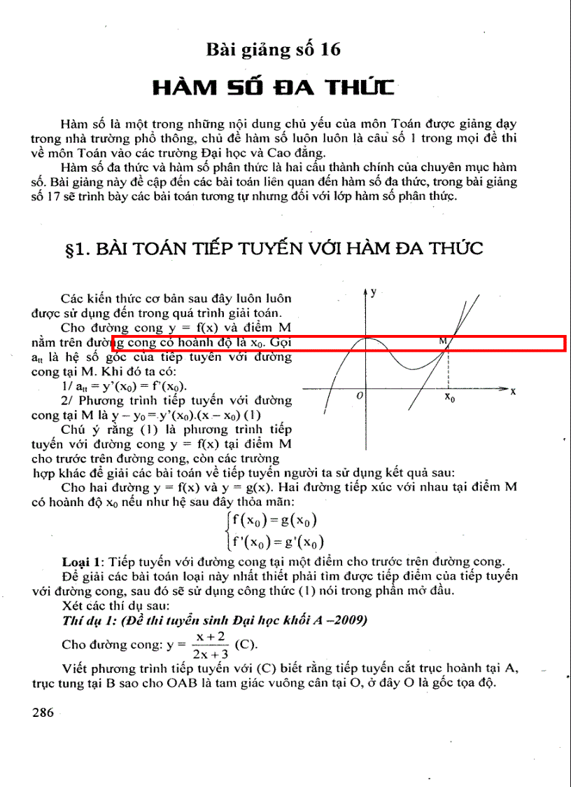 Bài giảng về hàm số đa thức ôn thi đại học môn toán