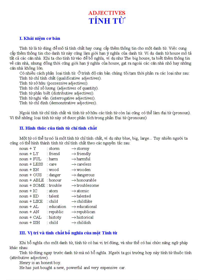 Adjectives Tính từ