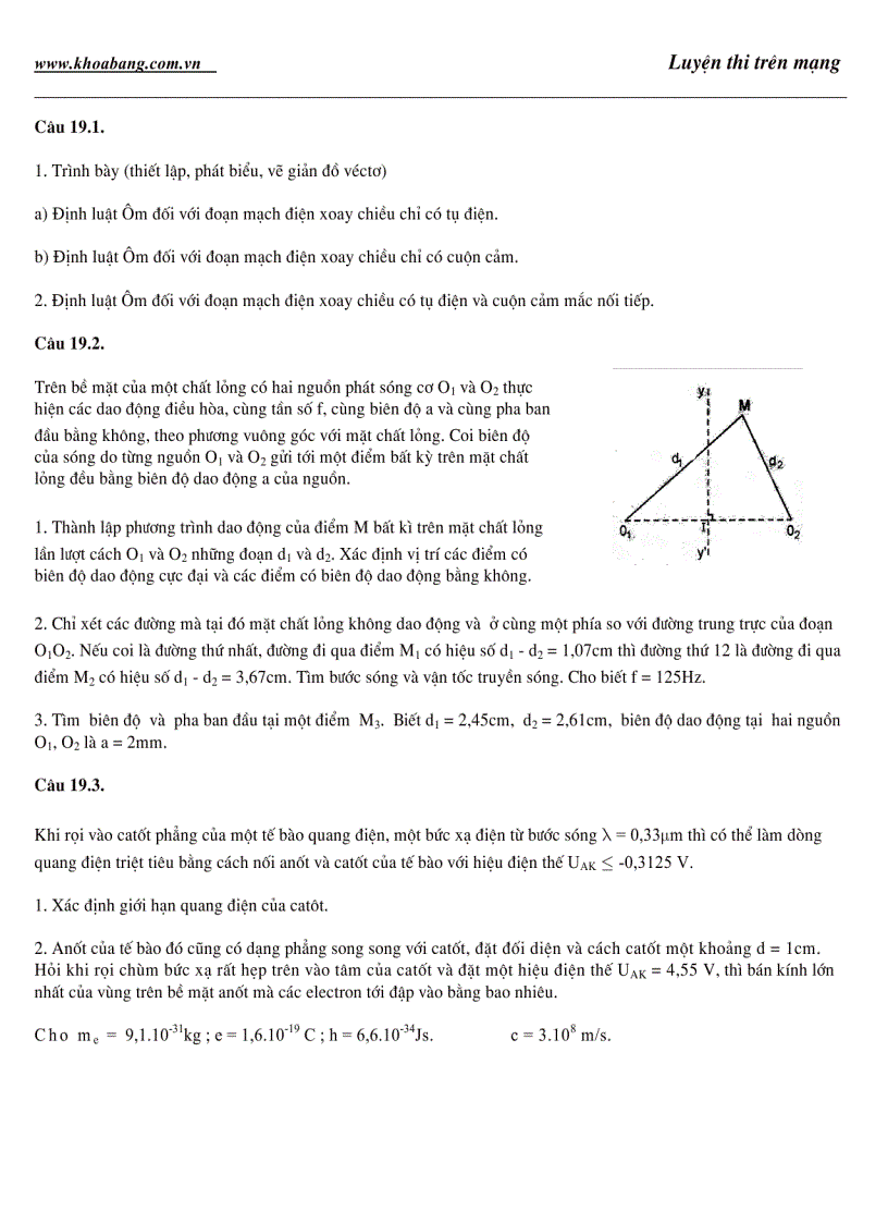 OTDH Luyện kỹ năng với Lý tự luận Đề số 19