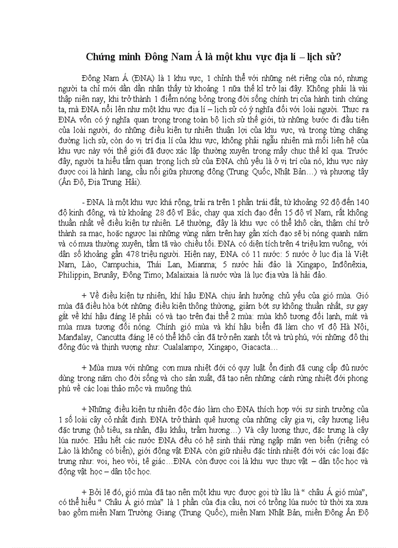 Lịch sử Đông Nam Á chứng minh ĐNA là một khu vực địa lí lịch sử