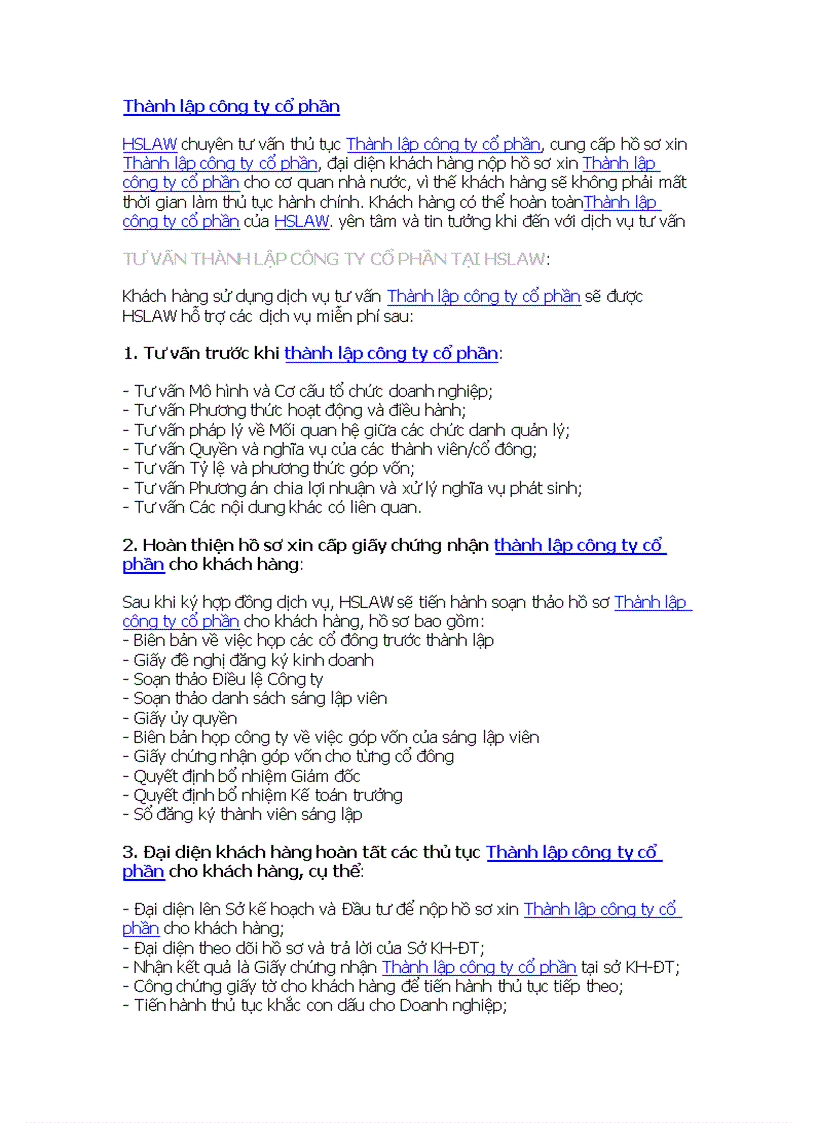 Tư vấn thành lập công ty cổ phần tại hslaw