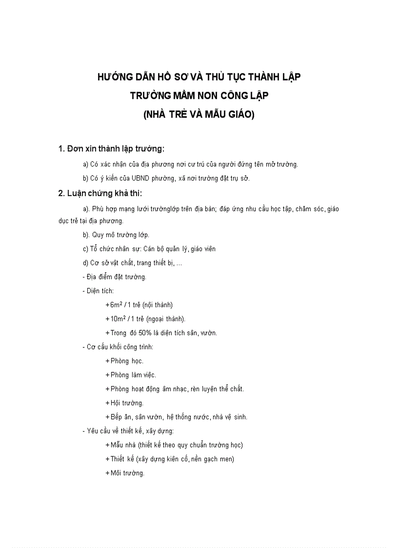 Hướng dẫn hồ sơ và thủ tục thành lập trường mầm non công lập nhà trẻ và mẫu giáo