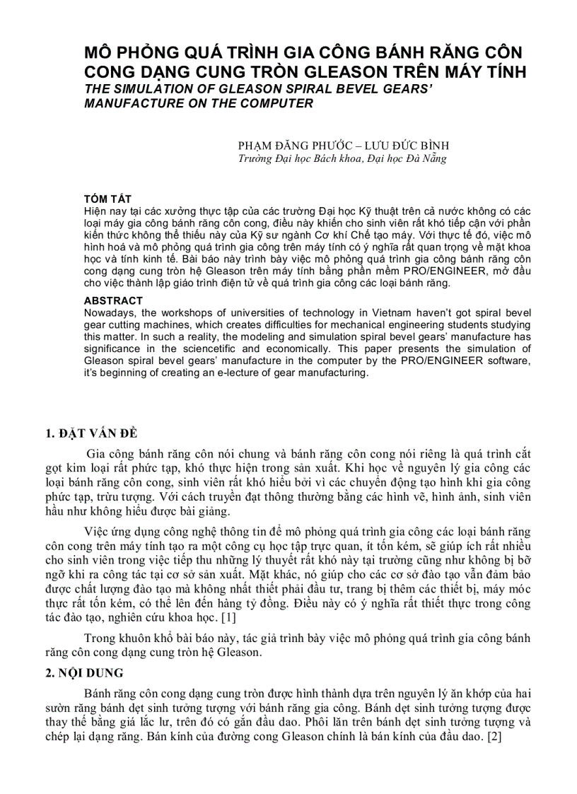 Mô phỏng quá trình gia công bánh răng côn cong dạng cung tròn gleason trên máy tính