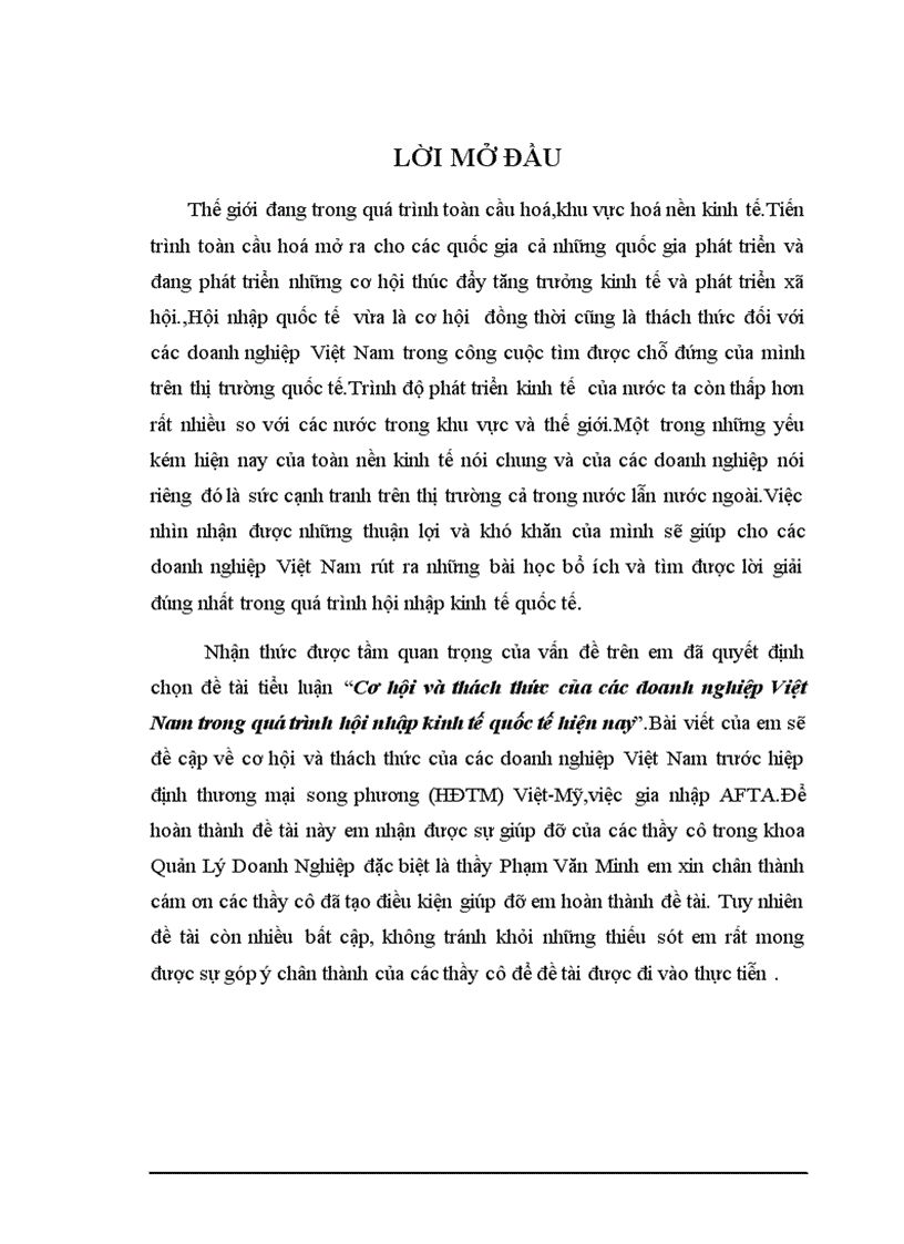 Cơ hội và thách thức của các doanh nghiệp Việt Nam trong quá trình hội nhập kinh tế quốc tế hiện nay