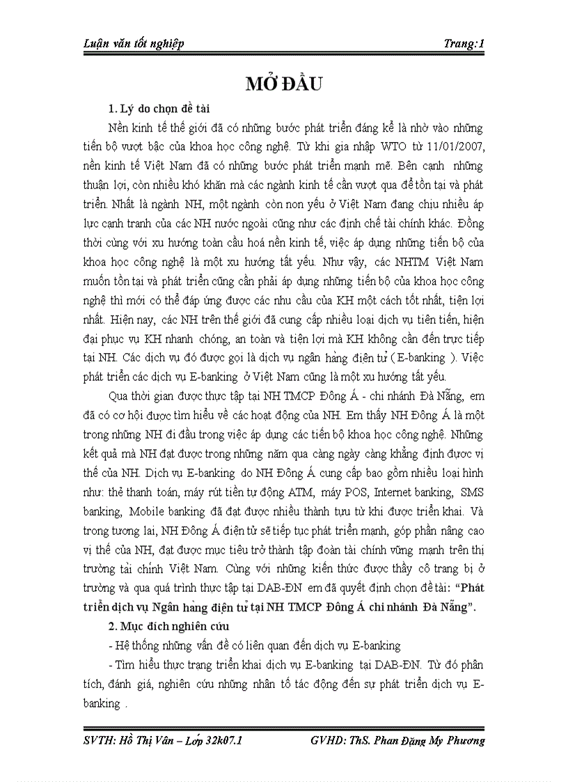 Luận văn tốt nghiệp Tổng quan về dịch vụ E Baking