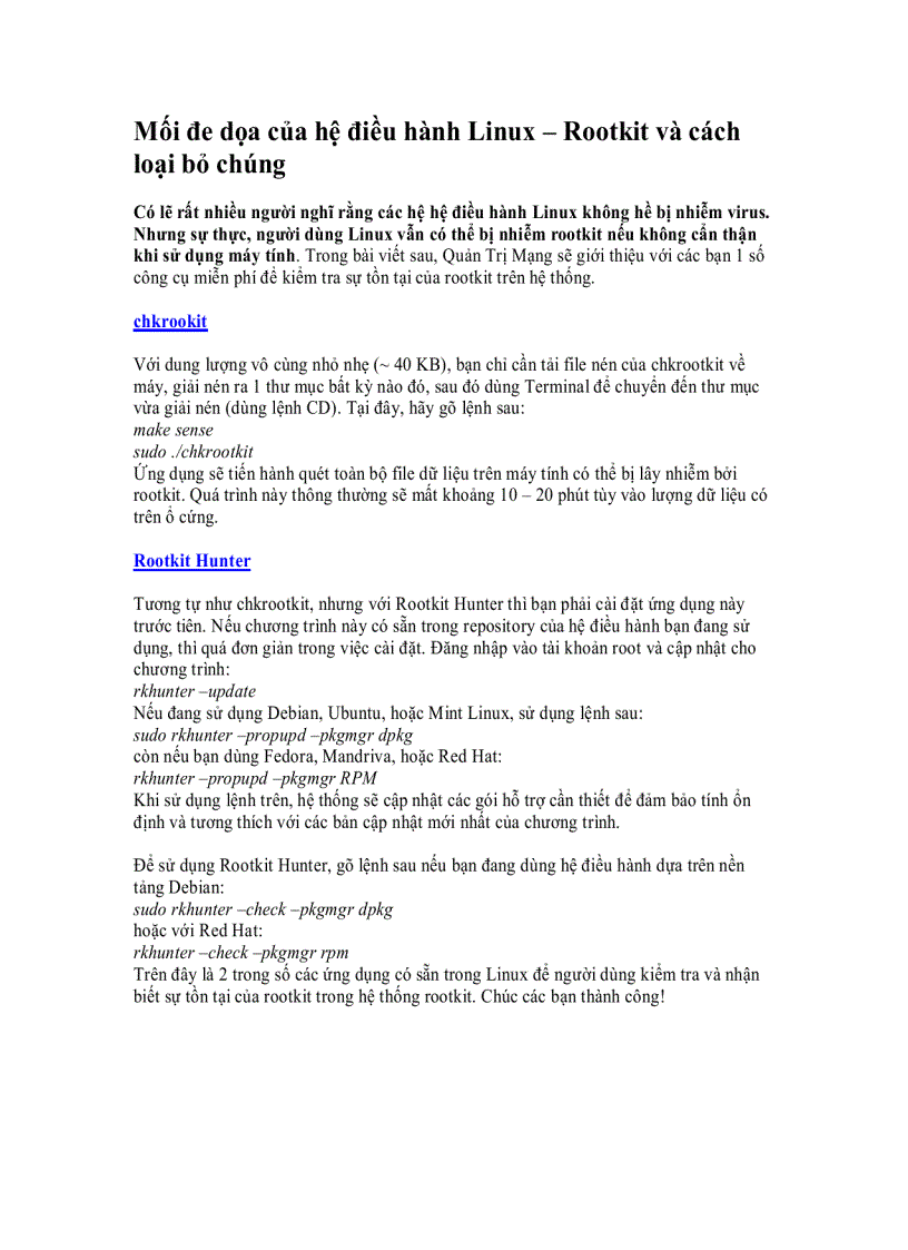 Mối đe dọa của hệ điều hành Linux Rootkit và cách loại bỏ chúng