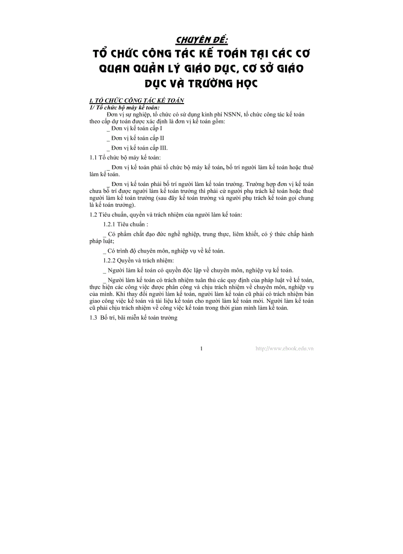 Tổ chức công tác kế toán tại các cơ quan quản lý giáo dục cơ sở giáo dục và trường học