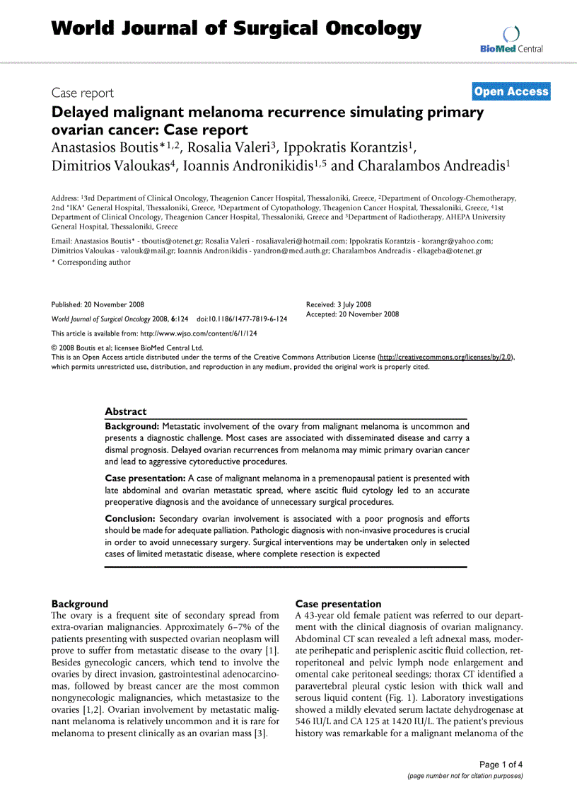 Báo cáo khoa học Delayed malignant melanoma recurrence simulating primary ovarian cancer Case report