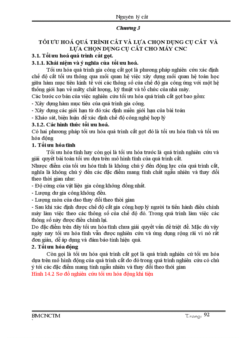 Tối ưu hoá quá trình cắt và lựa chọn dụng cụ cắt và lựa chọn dụng cụ cắt cho máy cnc