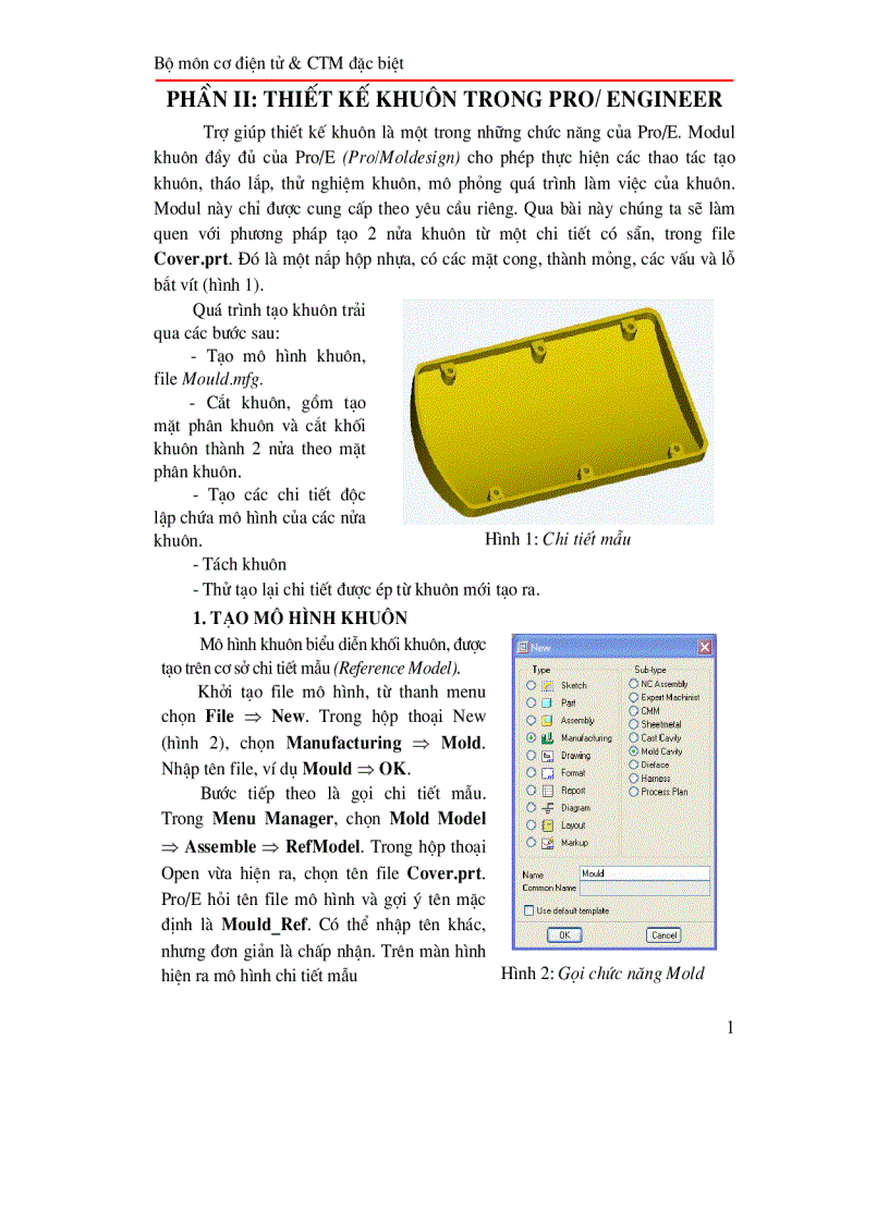 Phần II Thiết kế khuôn trong Pro ENGINEER