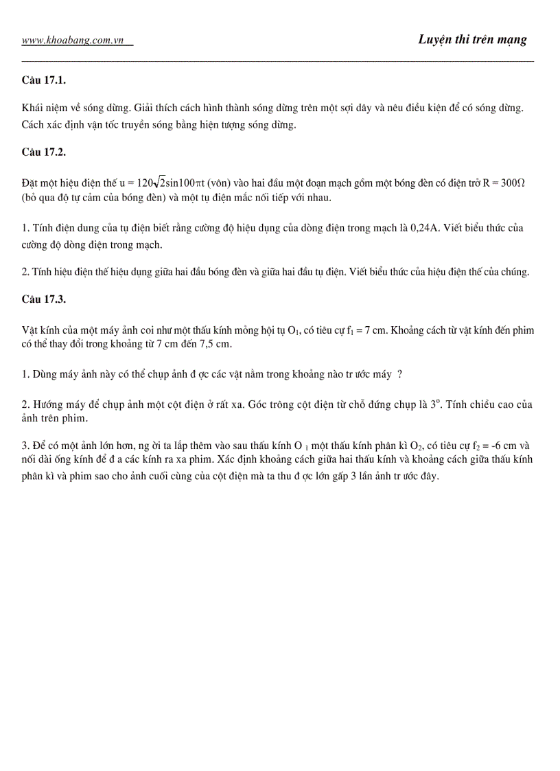 OTDH Luyện kỹ năng với Lý tự luận Đề số 17