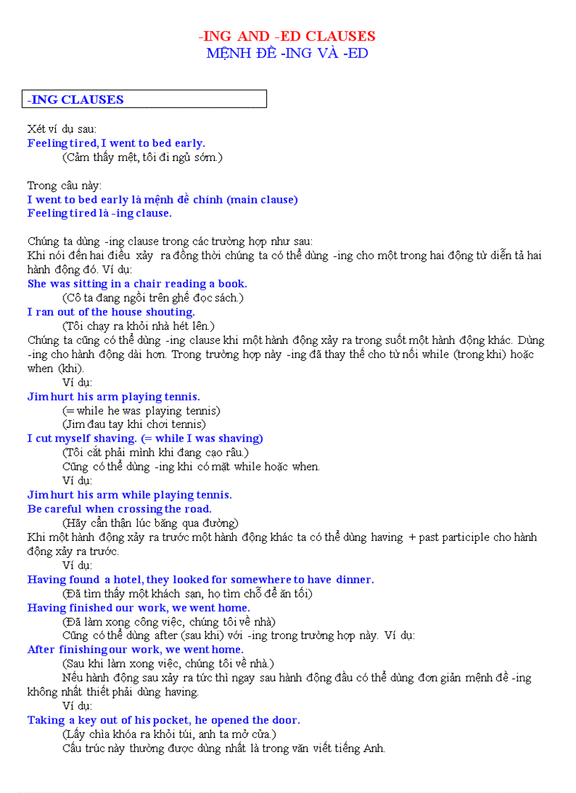 Ing and ed clauses MỆNH ĐỀ ING VÀ ED