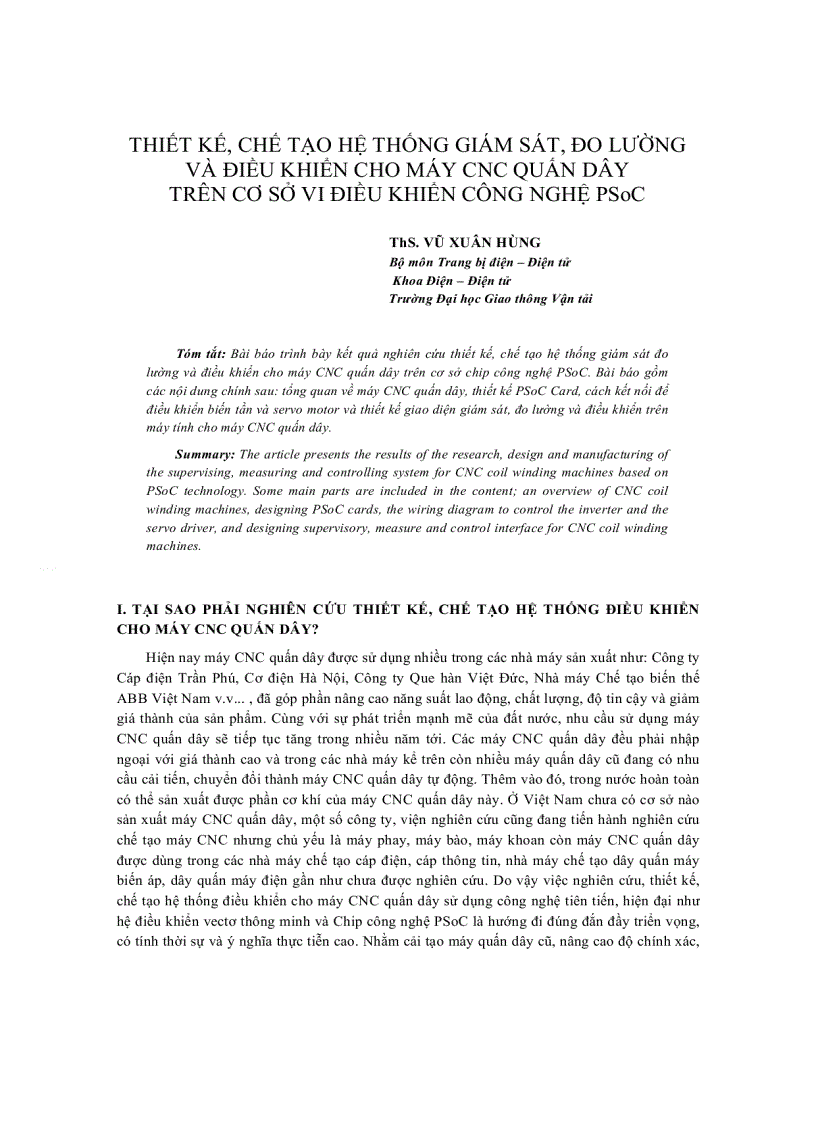 Báo cáo khoa học THIẾT KẾ CHẾ TẠO HỆ THỐNG GIÁM SÁT ĐO LƯỜNG VÀ ĐIỀU KHIỂN CHO MÁY CNC QUẤN DÂY TRÊN CƠ SỞ VI ĐIỀU KHIỂN CÔNG NGHỆ PSoC
