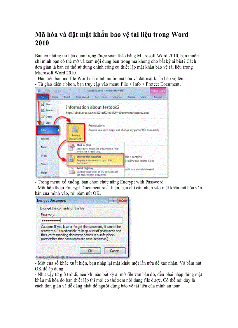 Mã hóa và đặt mật khẩu bảo vệ tài liệu trong Word 2010