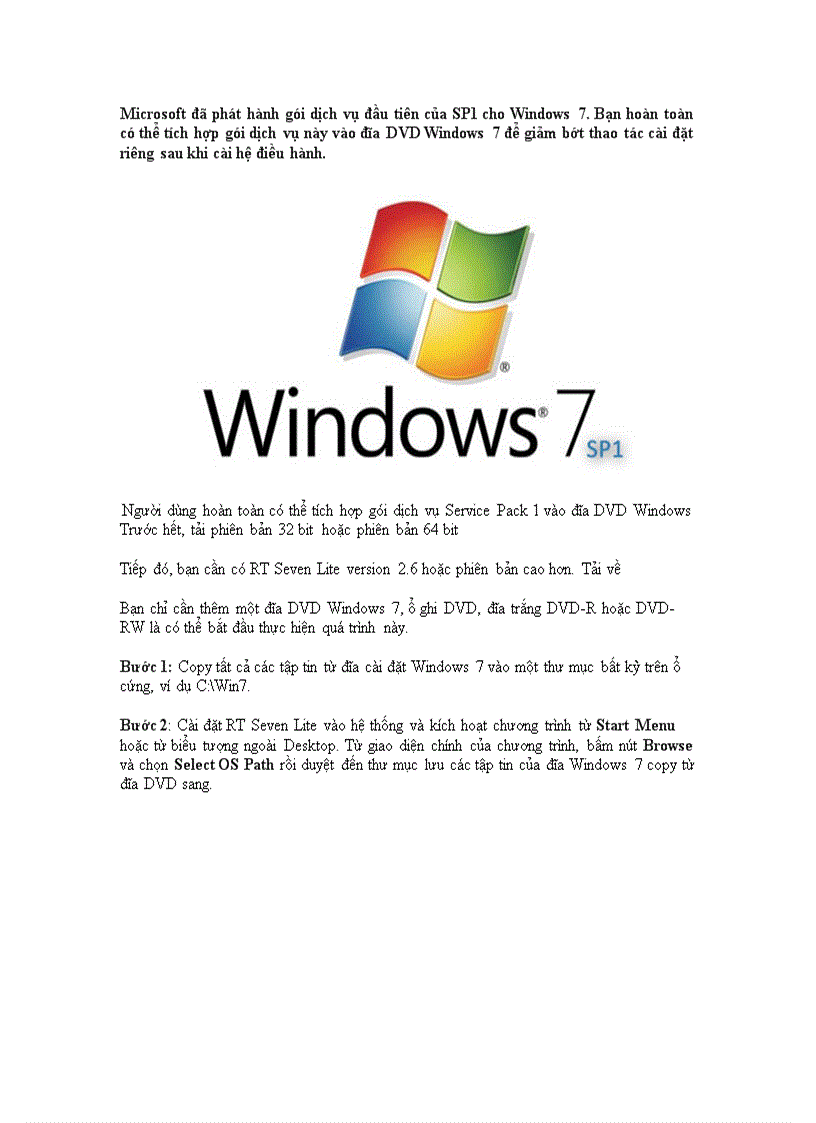 Hướng dẫn tự tạo đĩa cài Windows 7 Service Pack 1