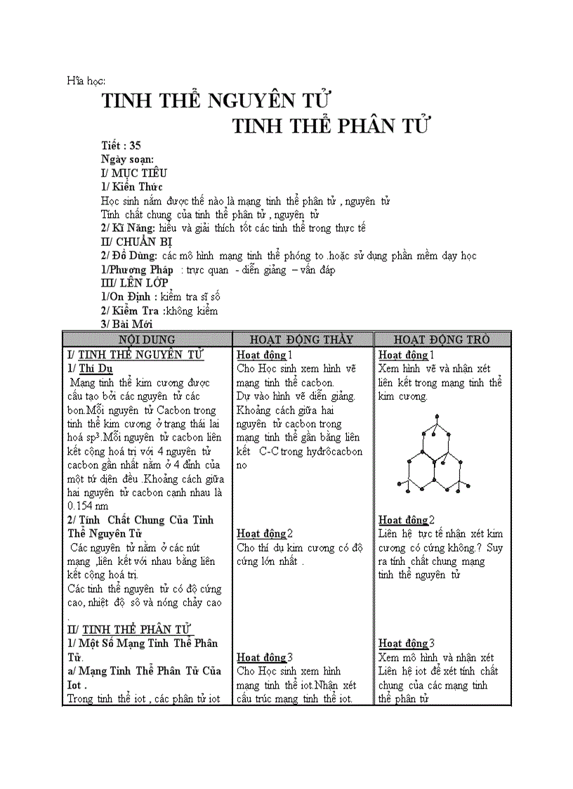 Hóa học TINH THỂ NGUYÊN TỬ TINH THỂ PHÂN TỬ