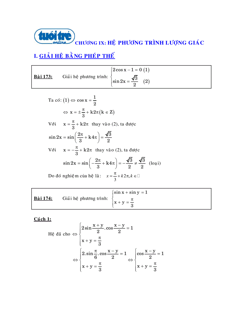 Hệ phương trình lượng giác