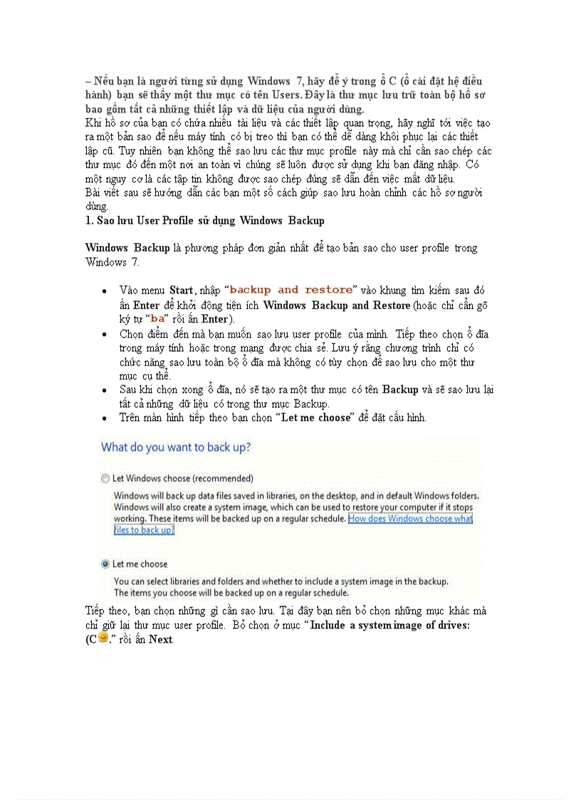 3 cách Backup Profile trong Windows 7