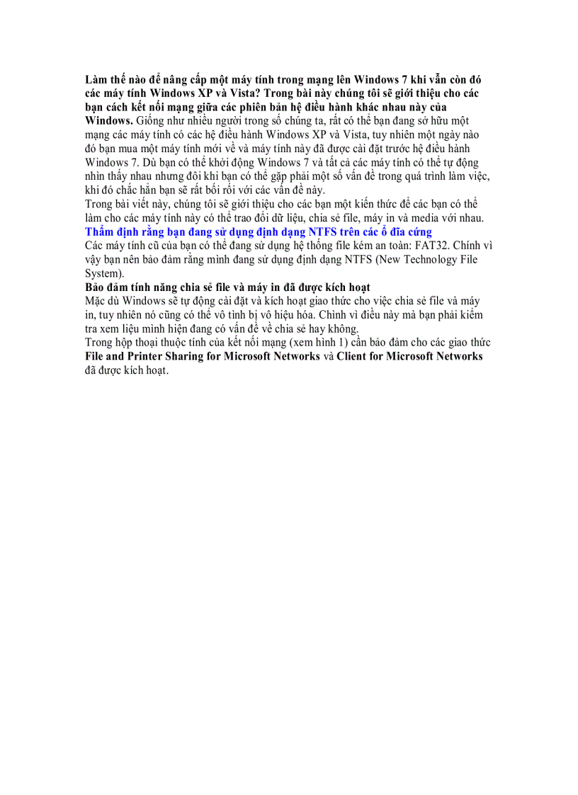 Kết nối các máy tính Windows 7 Vista và Windows XP