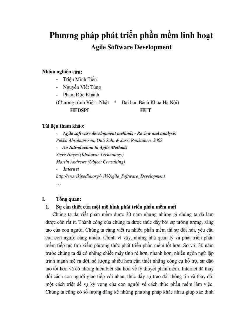 Phương pháp phát triển phần mềm linh hoạt agile software eveloment ĐH BK HN