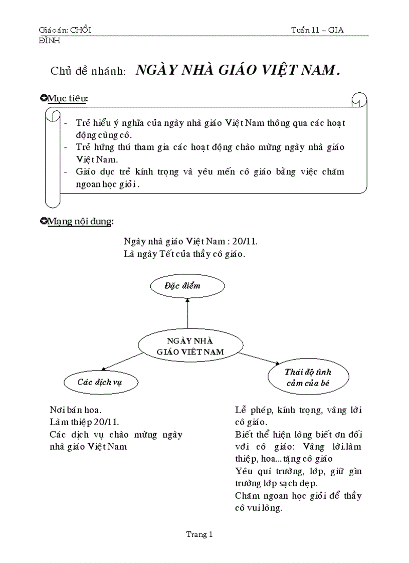 Giáo án mầm non chủ đề ngày nhà giáo Việt Nam 20 11