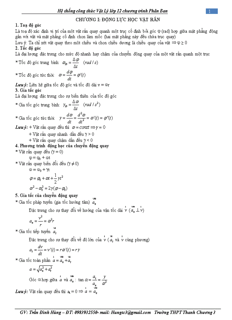 Hệ thống toàn bộ công thức vật lý 12 ct phân ban