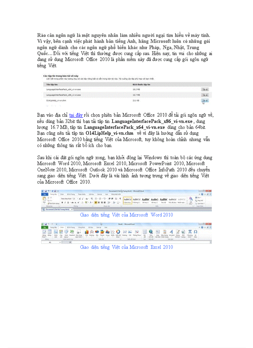 Cài đặt giao diện tiếng Việt cho Microsoft Office 2010