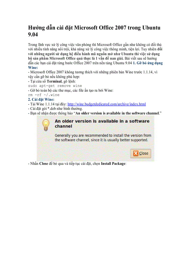 Hướng dẫn cài đặt Microsoft Office 2007 trong Ubuntu 9 04