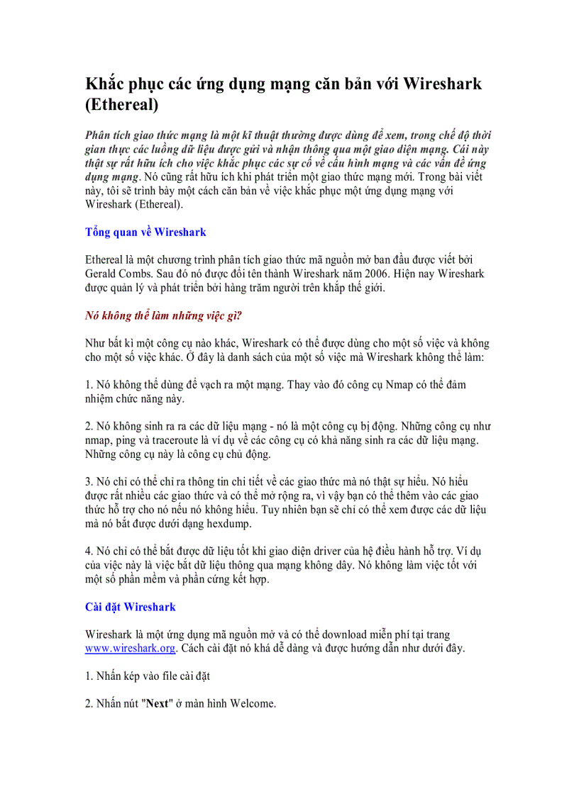 Khắc phục các ứng dụng mạng căn bản với Wireshark Ethereal