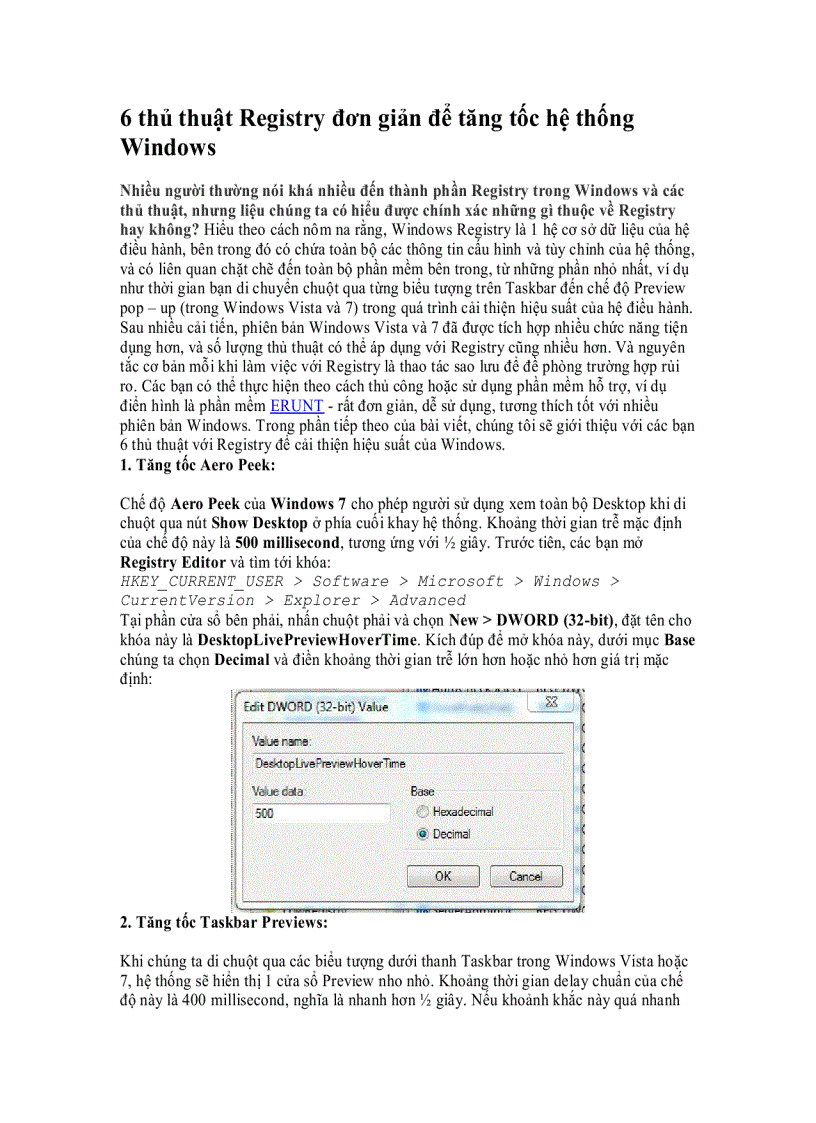 6 thủ thuật Registry đơn giản để tăng tốc hệ thống Windows
