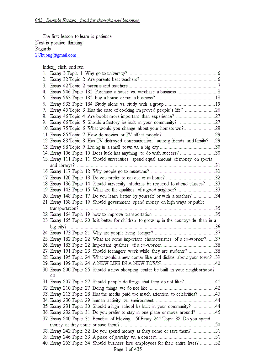 963 bài ESSAYS mẫu Luận Anh Văn có mục lục