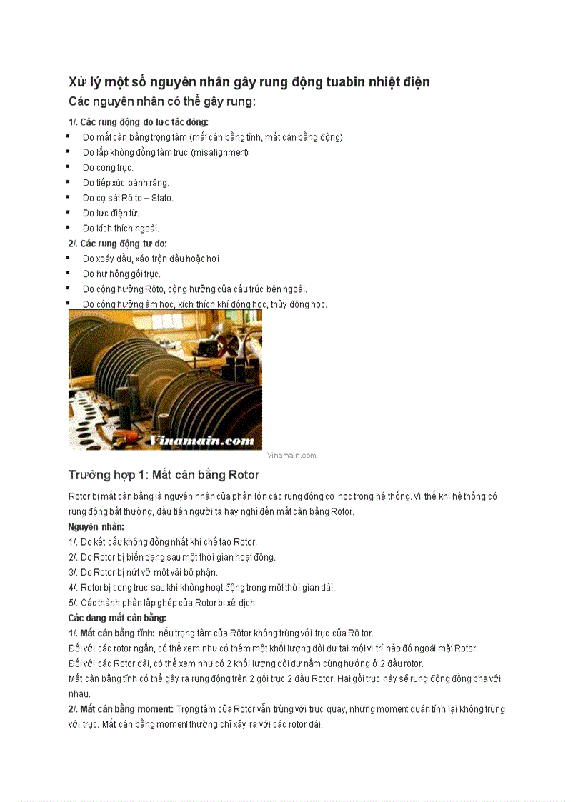 Xử lý một số nguyên nhân gây rung động tuabin nhiệt điện