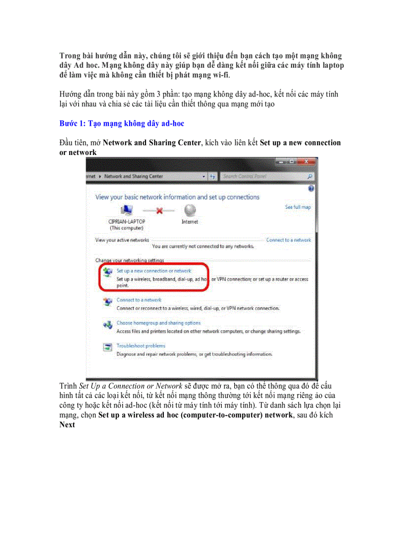 Thiết lập mạng không dây Ad Hoc trên Windows 7