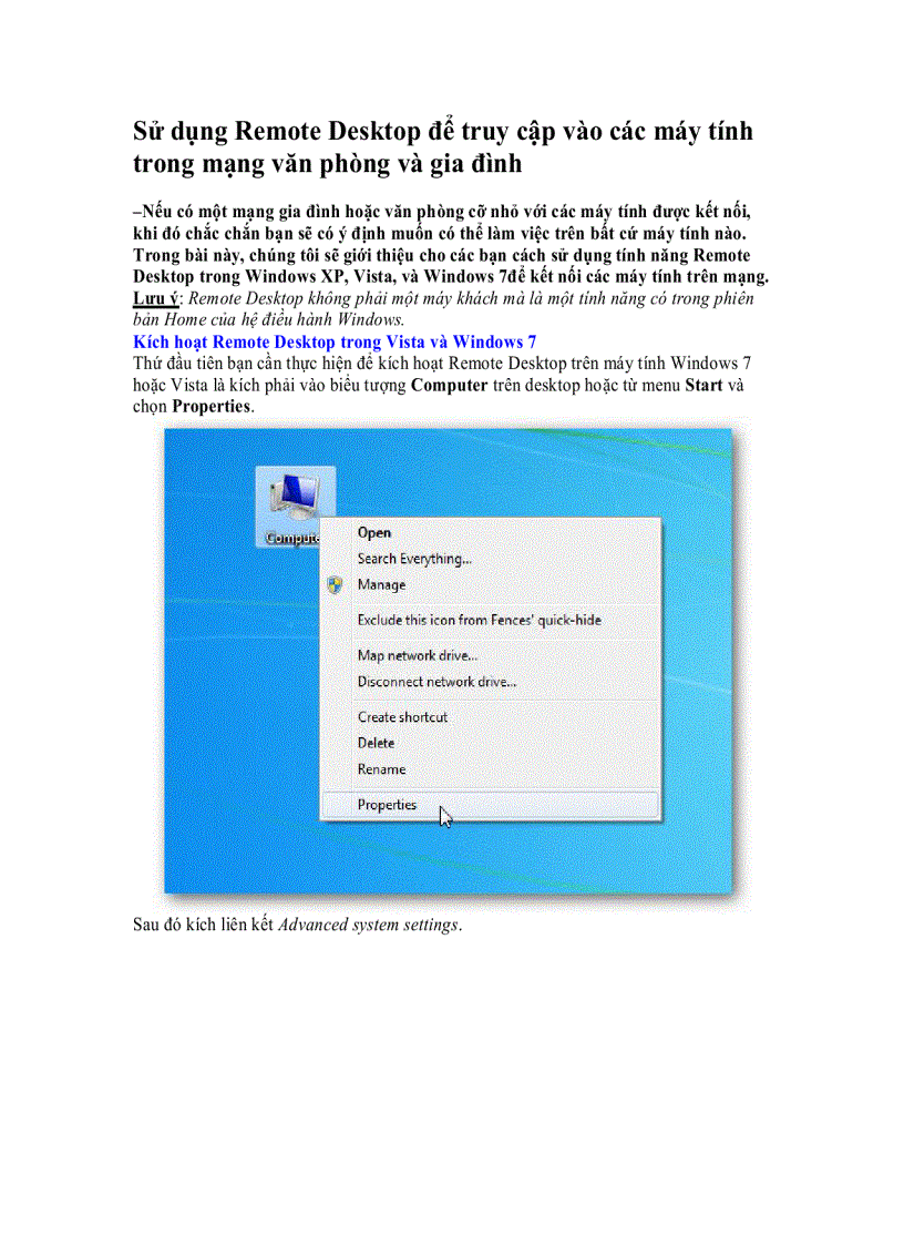 Sử dụng Remote Desktop để truy cập vào các máy tính trong mạng văn phòng và gia đình