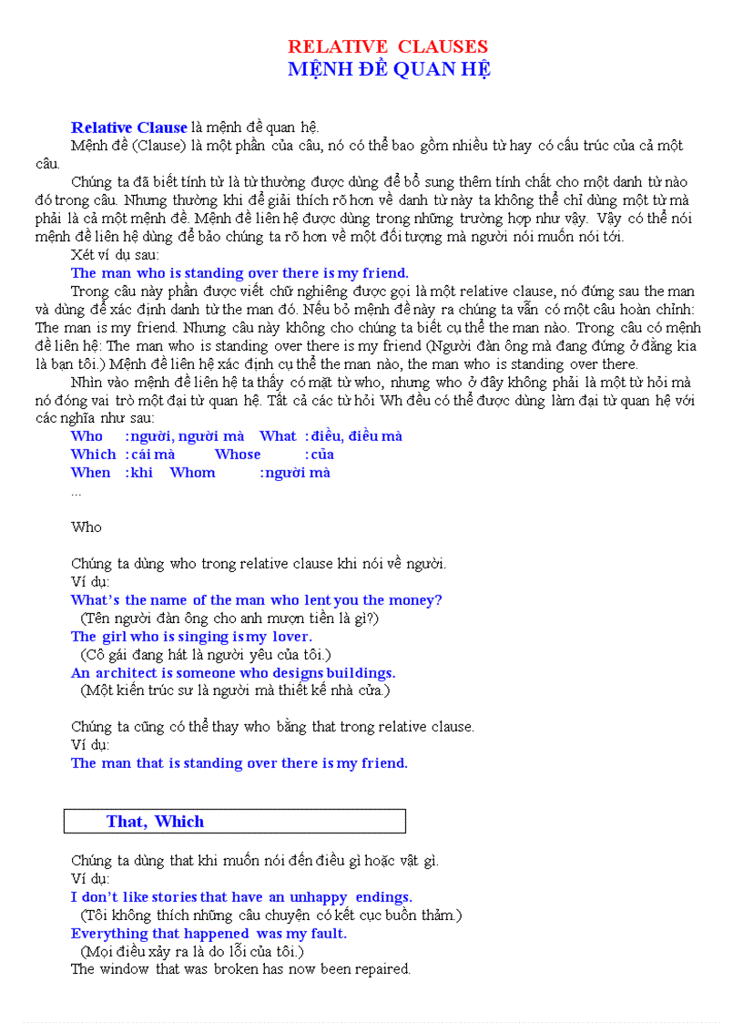 Relative clauses mệnh đề quan hệ