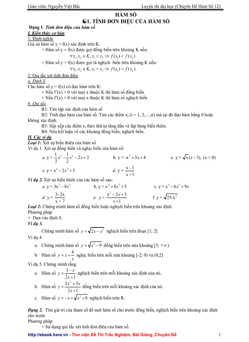 Chuyên đề hàm số luyện thi đại học lớp 12