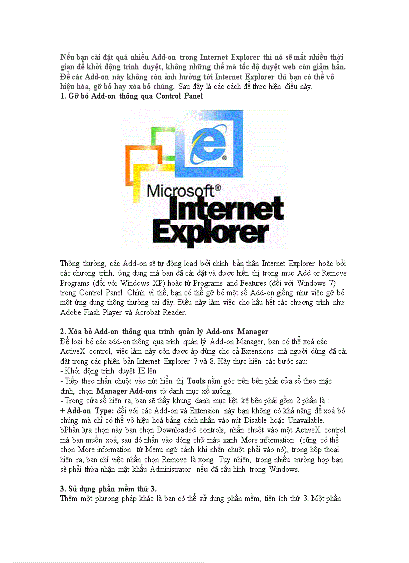 3 cách gỡ bỏ hoàn toàn các Add on trong Internet Explorer