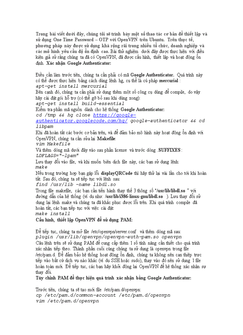 Tăng cường bảo mật OpenVPN với One Time Password trên Ubuntu
