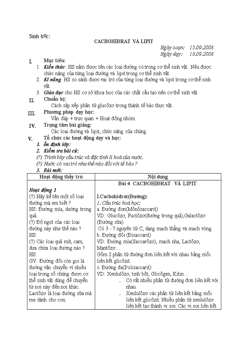 Sinh học CACBOHIĐRAT VÀ LIPIT