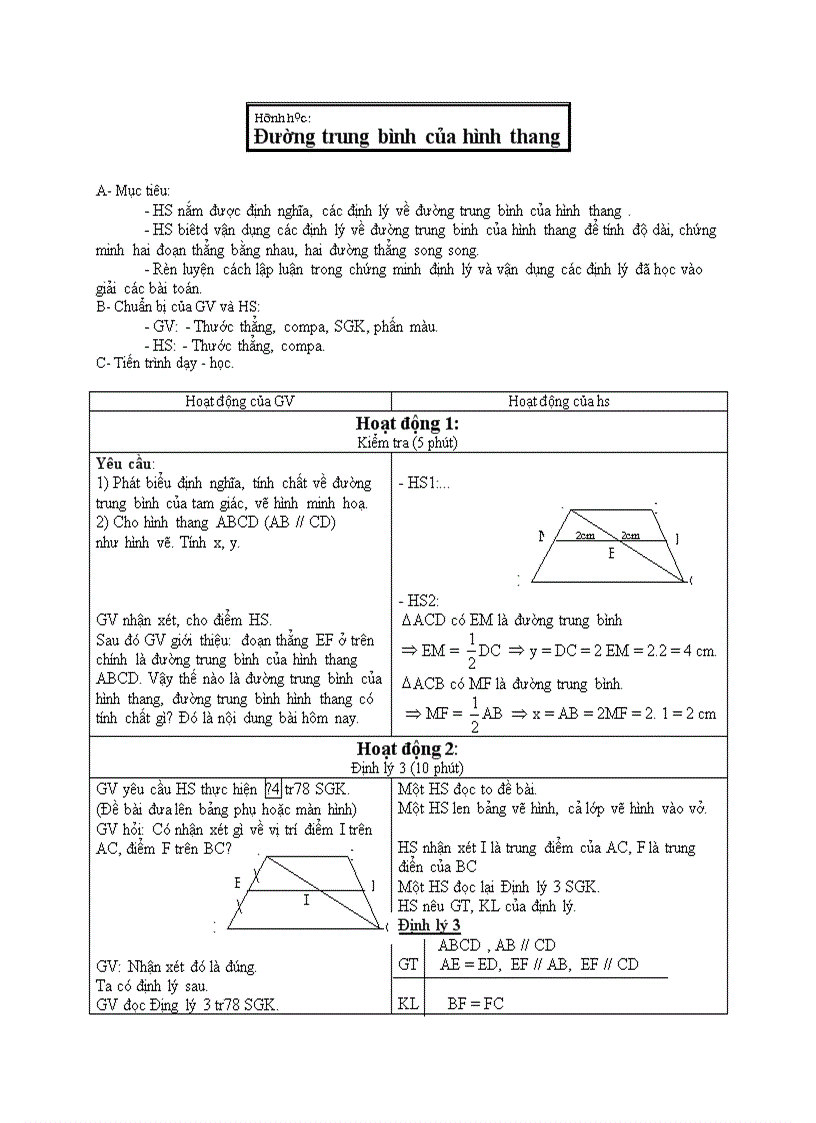 Hình học Đường trung bình của hình thang
