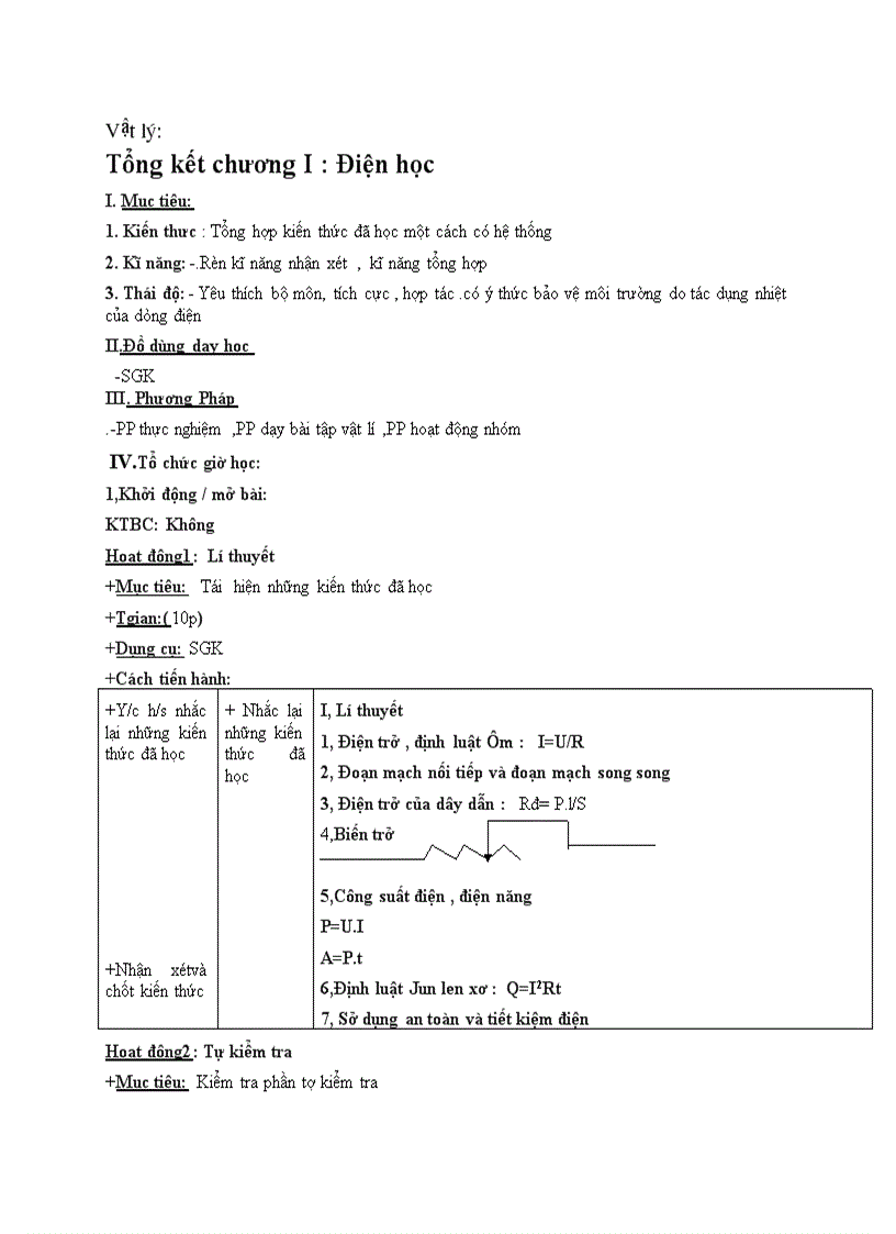 Vật lý Tổng kết chương I Điện học