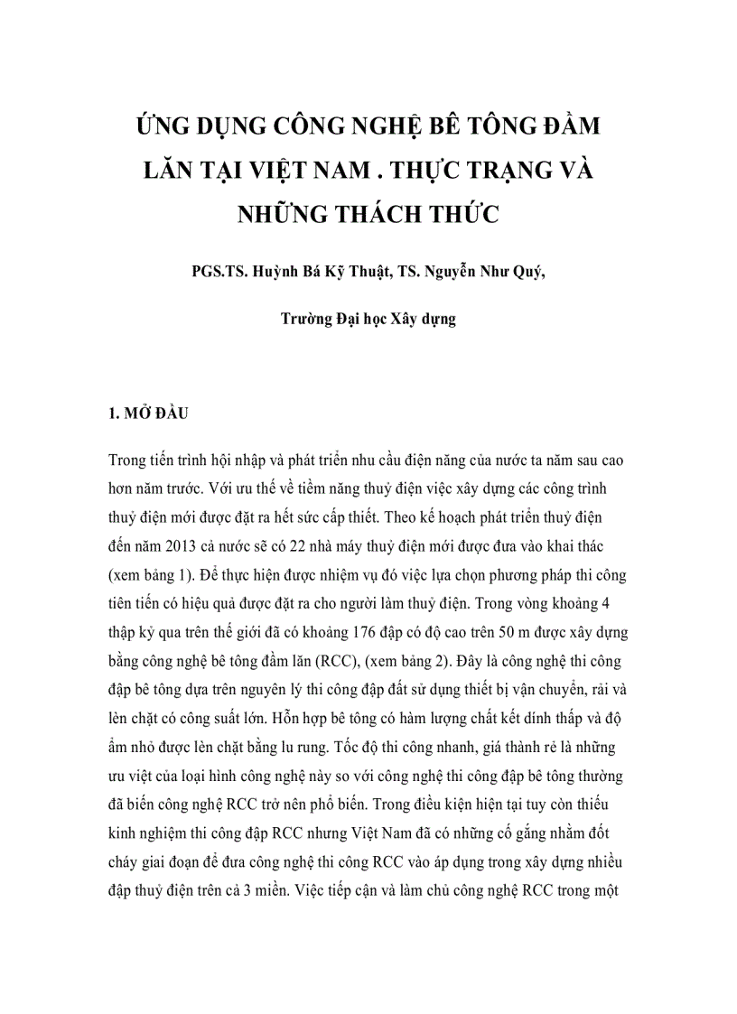 Ứng dụng công nghệ bê tông đầm lăn tại việt nam Thực trạng và những thách thức