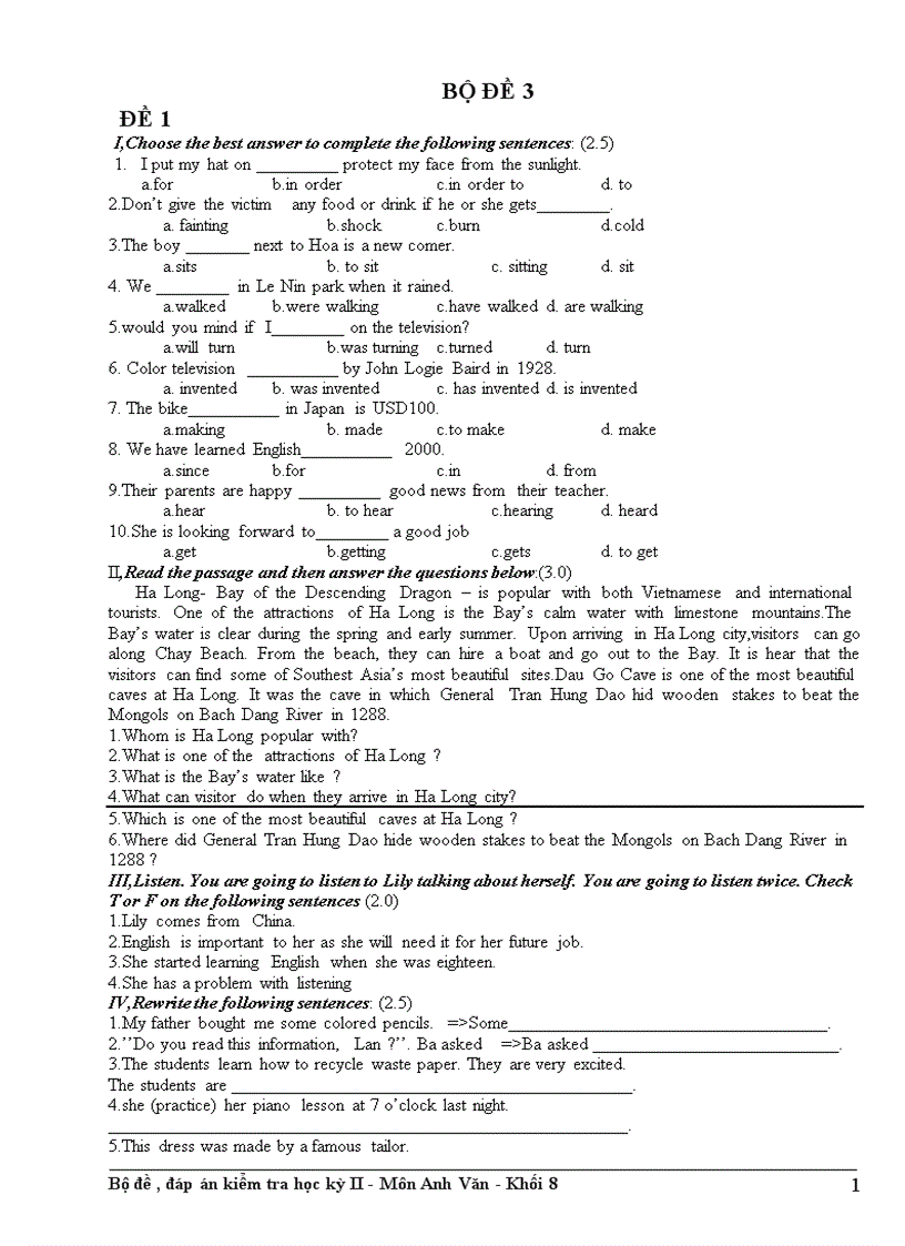 Bộ 5 đề tiếng anh lớp 8 3