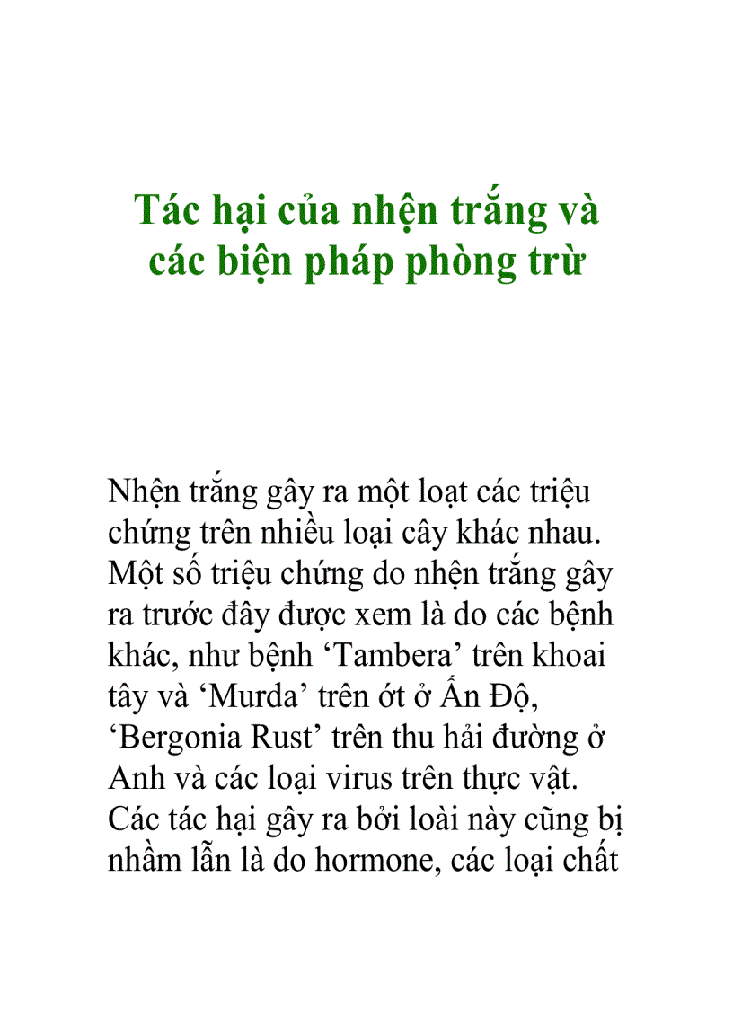 Tác hại của nhện trắng và các biện pháp phòng trừ